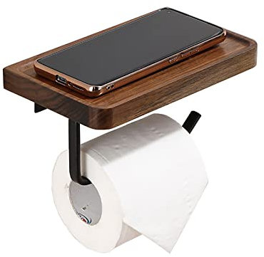 SWHC Toilettenpapierhalter Bambus, Klopapierhalter mit Ablage, Toilettenpapierhalter Ohne Bohren Selbstklebend, für WC Bad und Kitchen Multifunktionale Aufbewahrung Klorollenhalter