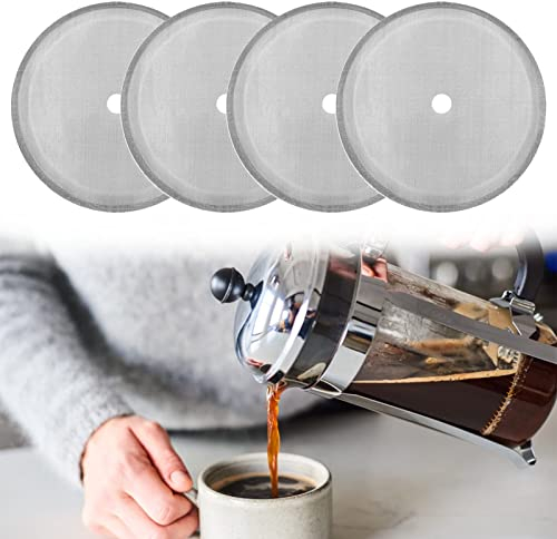 4-Pack Stainless Steel Replacement Cafetiere Filter Mesh Screen - 4 Inch Coffee Filter, for 34oz/1000ml Coffee and Tea Makers