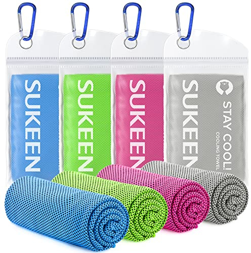 Sukeen Asciugamani Rinfrescanti in Microfibra - Ideali per la Palestra e lo Sport, Pack da 4 Asciugamano Freddo Yoga Palestra Morbidi e Traspiranti (100 x 30 cm)