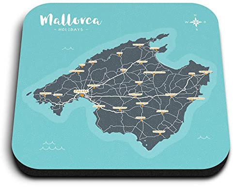 1 imán cuadrado de MDF de 5 cm, mapa de brújula de vacaciones en Mallorca, caja de herramientas para nevera, taquilla de oficina, pizarra blanca #60412
