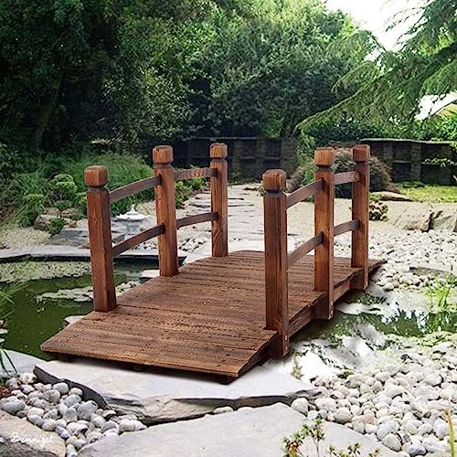 Pont De Jardin en Bois, Passerelle Classique en Arc De Bois avec Rails De Sécurité Et Capacité De 181,4 Kg, Pont De Bassin Décoratif pour Jardin Extérieur, Arrière-Cour, Ruisseau, Ferme