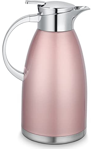2.3L Stainless Steel Thermal Carafe, Double Walled Vacuum Insulated Coffee Carafe with Lid, 12 Hour Heat and 24 Hour Cold Retention, Jug for Water, Milk, Tea, Juice (Pink)