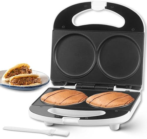 SugarWhisk mini crepera electrica, tostiarepas, panquecas maquina,pancakes maquina, ideal para panqueques, galletas, huevos, arepas y bocadillos de desayuno, blanca