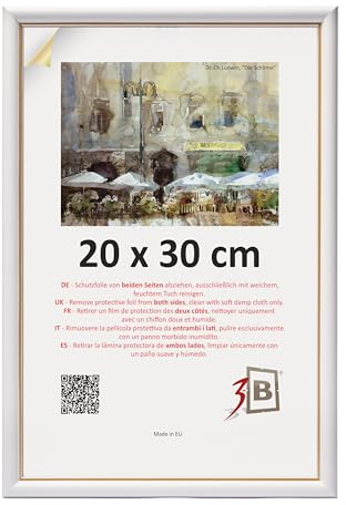 3-B Bilderrahmen COMO RUSTIKAL - Weiß/Gold - 20x30 cm - Holzrahmen, Fotorahmen, Portraitrahmen mit Acrylglas