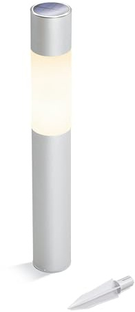 Esotec Solar Pollerleuchte Wegeleuchte Pole Light 50 Duo Color 102617 | 2800/6500K Duo Color, bis 8 Std, 360° Licht, Akku wechselbar, Monokristallin, Aluminium, Erdspieß & Schraubmontage, Ø7×H50cm