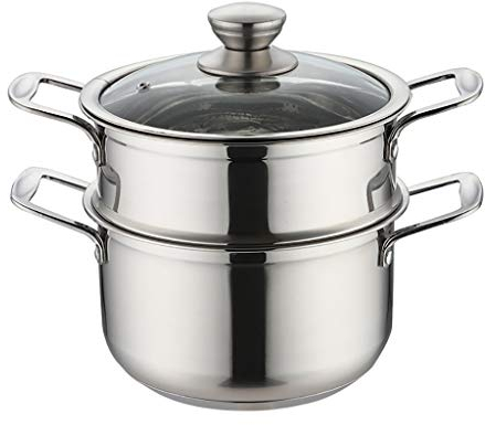 ANSNOW 2-Stufiger Dampfgartopf, Multi-Suppentopf Und Dampfgareinsatz, Polierte Hochglanzoberfläche Mit Gehärtetem Glasdeckel, Edelstahl/24 * 28Cm