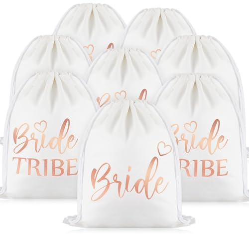 Weewooday 8 Stück Turnbeutel Rucksack Set Junggesellenabschied Frauen Jga Beutel Set mit Kordelzug 37 x 46 cm Bride to Be Beutel Bride Tribe Turnbeutel für Junggesellenabschied Braut Party