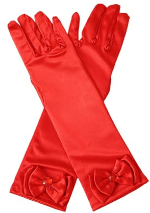 BaronHong 1 par de guantes de satén para niñas, guantes de princesa con lazo, guantes largos formales para fiestas, rojo, M