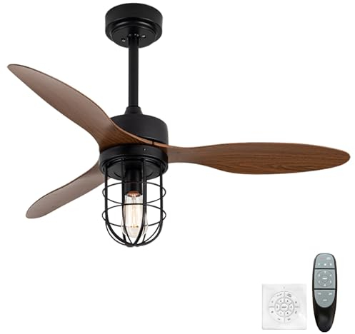 Dfiacn Vintage Ceiling Fans with Lights Creative Design Silent Ceiling Fans with Lights and Remote Reversible 6-Speed Ceiling Fans with Lamps Timer Bedroom Living Room Lounge-Wood