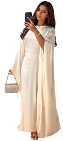 RUIG Women Satin Abaya Dress Islam Muslim Summer Batwing Sleeve Maxi Dress Kaftan Robe Ramadan Clothes