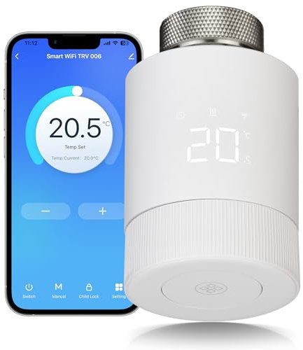 Beok Termostato intelligente per radiatori, termostato di riscaldamento Wifi Testa termostatica per radiatori Regolatore di riscaldamento digitale Wifi, controllo tramite App Tuya,Alexa TRV-804