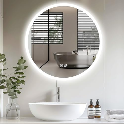 Trintion Spiegel mit Beleuchtung, 70cm Rund LED Spiegel mit Touch-Schalter, Dimmbar, 3 Lichtfarbe Einstellbare Beschlagfrei Badspiegel Badezimmerspiegel mit Beleuchtung (80cm)