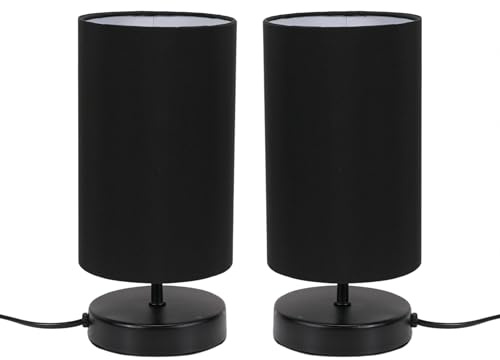 ValueLights | Matt Black Cylinder Touch Dimmer Table Lamp with Black Fabric Shade | Home Décor, Bedside & Desk Lamp | Includes Bulb