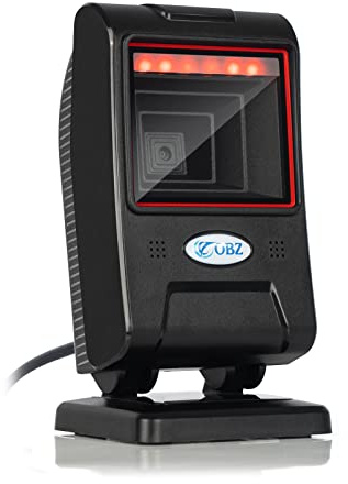 OBZ 1D 2D Lector Codigo Barras y QR, Lector Código de Barras de Escritorio Escáner para Código de Barras con Cable USB Manos Libres Escaneo de Código para Tienda Supermercado Centro Comercial