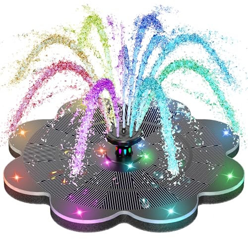 Solar Fountain with 14 Led Lights, SZMP 2025 NEW Bird Bath Fountains 2000mAh, Solar Powered Water Fountain with 7 Nozzle & 4 Fixer, Solar Fountain Pump for Bird Bath, Pool, Garden, Pond, Outdoor