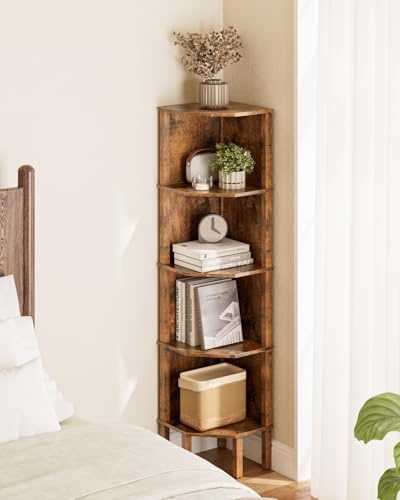 Apetaccat Eckregal, Ecke Bücherregal mit 5 Ebenen,Pflanzenregal, Anzeige Aufbewahrungsregal für Wohnzimmer,Büro,Schlafzimmer,127x29x29cm, Rustik Braun