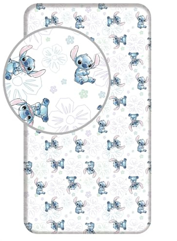 Disney Stitch Spannbettlaken Ohana weiß 90x200cm 100% Baumwolle