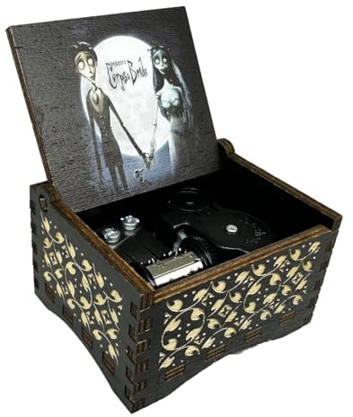 Youtang CorpseBride - Carillon musicale con meccanismo a orologeria, cassa in legno nero con incisione anticata, regalo per occasioni speciali, colore: nero