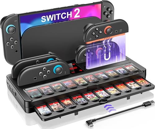 HASACOOL Switch 2 Organizer Station with Joy Con Charging Dock & 20 Game Card Slots for Nintendo Switch