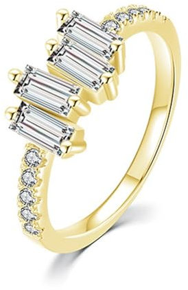 Mesnt 14K Gelbgold Damen Goldring 585 mit Rechteckig Moissanit, Größe 60 (19.1)