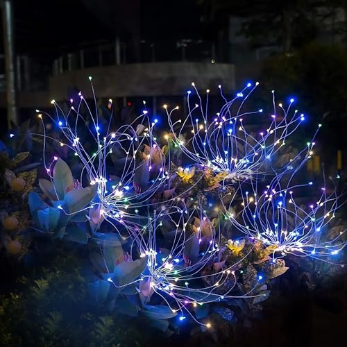 Lumiled Set 4x Solarleuchte für außen Garten Feuerwerk Solarlampe mit Erdspieß Solarlampe RGB Mehrfarbig IP44 Gartenleuchte für Aussen 90 cm Akku 600 mAh 8 Modi Solar Wegbeleuchtung Bodenleuchte