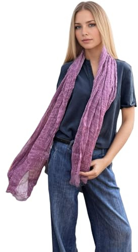 Prettystern Crinkle Leinen unisex Schal mit Struktur lässiger Kreppschal Knitteroptik Leinenschal für Damen Herren T125 Violett
