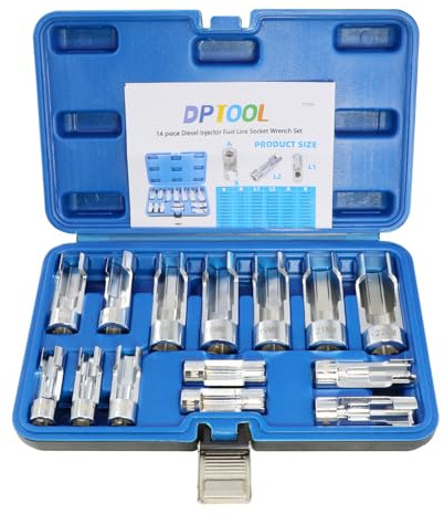 DPTOOL 14pcs Diesel Injector Fuel Line Socket 8-22mm Flare Nut Socket Set