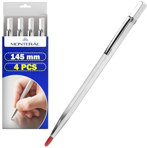 MONTERAL 4 Pièces Pointe a Tracer 145 mm pour Dessiner des Figures Surfaces pour Métalliques Céramiques Bois Verre - Pointe à Tracer Fabriqué en Métal et Carbure de Tungstène