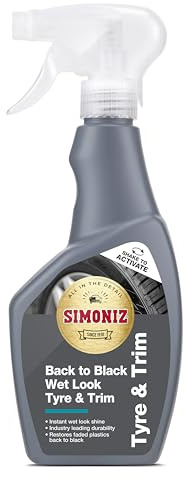 Simoniz Back to Black Tyre Shine 500 ml – Wet Look Tyre Dressing for Deep Black Gloss Finish – Non-Greasy Tyre Shine Spray That Restores Faded Tyres and Trim – Long Lasting Wet Look Shine