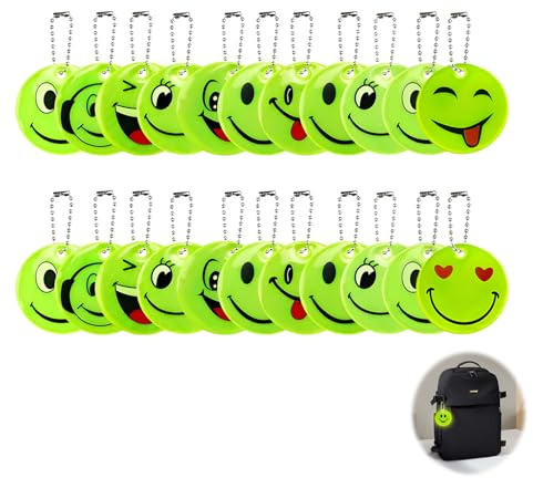22 Stück Reflektoren Anhänger Kinder Smiley, Reflektoren Kinder Sicherheits Reflektor Anhänger Cute Emoticon Leuchtanhänger Schlüsselanhänger für Kinder Erwachsene Nächtliches Radfahren Laufen Gehen