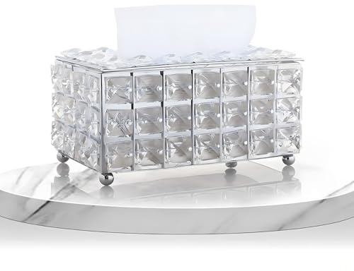 Dekorative Kristall Taschentücher Box, Silber | Europäischen Kosmetiktücher Box, Desktop Tissue Holder für Schminktisch Wohnzimmer Schlafzimmer Büro