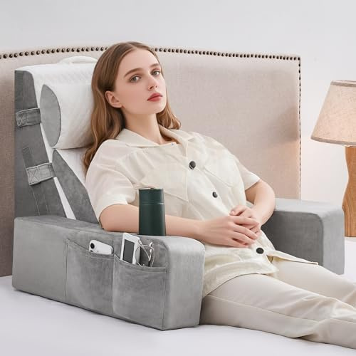 Dorifine Lesekissen für Bett und Sofa,Bücherkissen mit Abnehmbarer Nackenrolle & Armlehne,Rückenkissen Bett, Wandkissen Multifunktions-Keilkissen zum Lesen, Arbeiten,Bed Wedge Pillow 5PCS