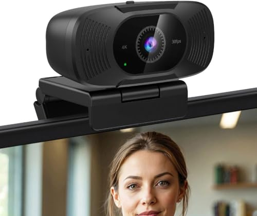 LEIYTFE Webcam Grandangolare 4K Per PC, Video Conference Camera Con Microfono Integrato Laptop Camera Per Streaming, Videochiamate E Gaming Online USB Plug & Play(4K)
