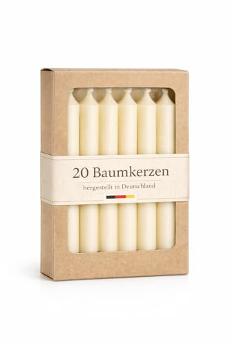 20 Baumkerzen durchgefärbt (110x13mm) | Extra lange Christbaumkerzen | Made in Germany | Tropffrei & Rußarm | Für Weihnachtsbaum & Geburtstag (Creme/Elfenbein)
