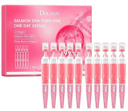 Sérum Rosa PDRN de Salmón de Un Día, 10 Ampollas de Sérum PDRN para el Rostro con Colágeno, Ácido Hialurónico y Péptidos, Mejora la Luminosidad de la Piel y el Cuidado Diario (Cosmética Coreana)