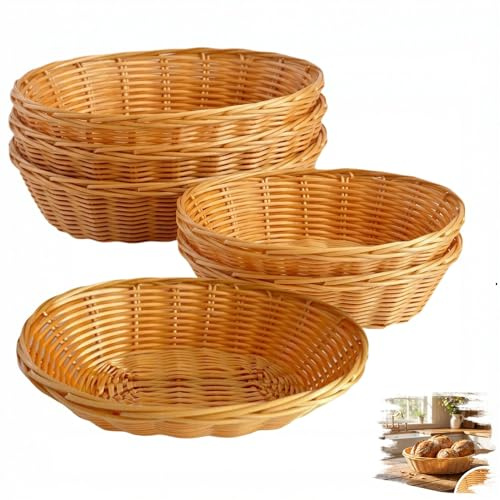 KUIZHEN Lot de 6 corbeilles à pain tressées - 22 x 17 x 6 cm - Pour servir des pâtisseries, des fruits, des collations, des légumes, marron
