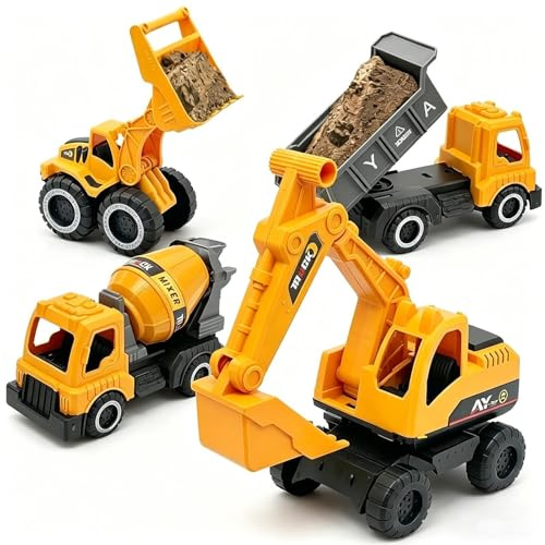 Sand Construction Toys | With Excavator Small Beach Games | 4 Piece Sandbox Toys Set - Tipper Truck Excavator Bulldozer Concrete Mixer | Construction Vehicles