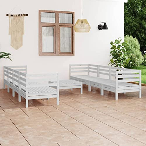 KGHFDVB 9-teiliges Gartenmöbel Set aus massivem Kiefernholz, weißes Lounge-Set für Terrasse und Balkon, modulare Sitzgruppe mit Stabiler Konstruktion, Belastbarkeit bis 110 kg pro