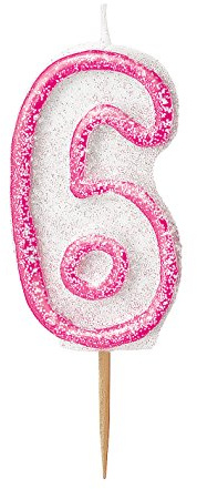 Unique Party 37916 - Glitz Pink Number 6 Candle