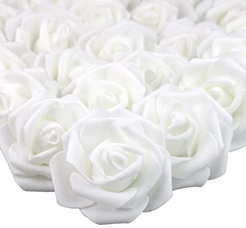 Lightingsky 3 x 1.6 x 3 inches 100pcs DIY Real Touch 3D Artificial Foam Rose Head Without Stem for Wedding Party Home Decoration (White)