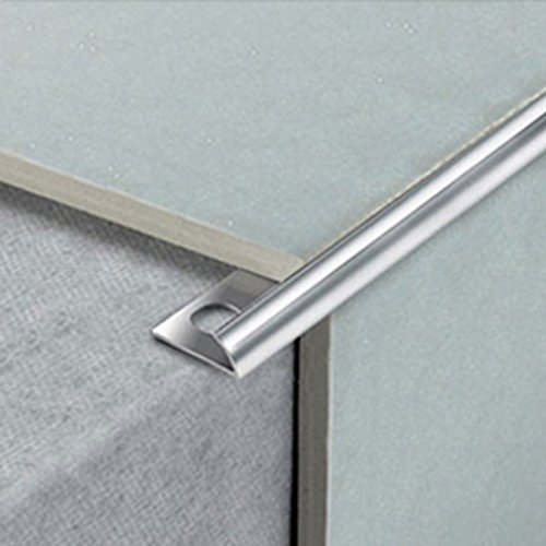 Tile Trim 8mm x 5 Lengths Aluminium Chrome Round Edge Heavy Duty 2.44m Long Used for Bathroom, Kitchen & Tiling