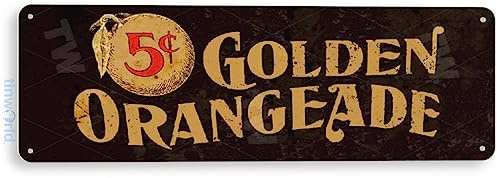 Tinworld Tin Sign: Golden Orangeade Soda Rustic Cola Store Metal Decor Kitchen Cottage Cave B568
