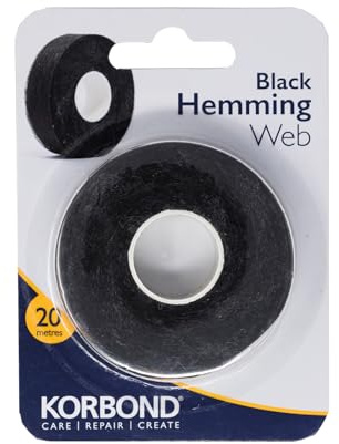 KORBOND Black Hemming Web 20m x 2cm - Iron On Hem Tape NO Sewing Required, Adhesive Fabric Tape, Webbing Tape, Hemming Tape: Bonding Fabric, Fabric Fusing, Applying School Badges, Turning Up Trousers
