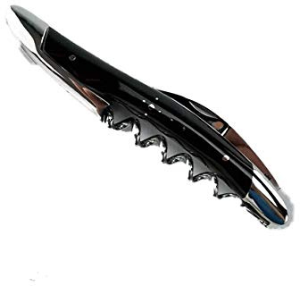 Forge De Laguiole Couteau de sommelier avec manche en corne de buffle noire en acier inoxydable brillant