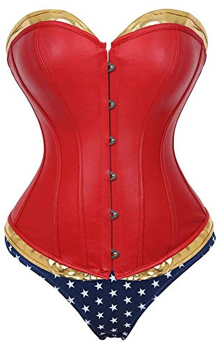 Grebrafan Steampunk Faux Leather Christmas Cosplay Corset Top 3XL Red