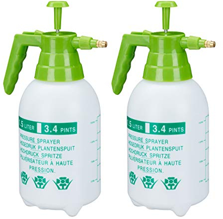 Relaxdays 2 x Drucksprüher, 1,5 Liter, einstellbare Messingdüse, Garten, Bewässerung, Schädlingsbekämpfung, PE, weiß/grün
