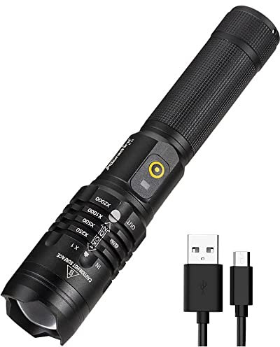 Alonefire H31 Linterna LED Recargable USB Táctica Alta Potencia XHP50.2 Impermeable Ampliable 5 Modos con Batería de Litio, Salida de Energía para Acampar, Policial, Militar, Caza Supervivencia