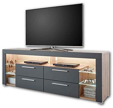 GOAL TV-Lowboard mit LED-Beleuchtung, Artisan Eiche Optik Grau