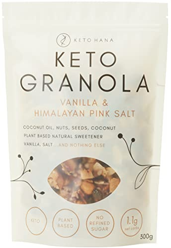 Keto Hana Vanilla & Pink Himalyan Salt Keto Granola Keto Diet Vegan Grain Free Dairy Free Plant Based No Refined Sugars Gluten Free 1.1g Net Carbs Breakfast Cereal - 300gr/0.6lbs
