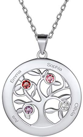 Suplight personalisiert Familienkette 925 Silber/Edelstahl Geburtssteinkette Namenskette Herz/Baum des Lebens Anhänger Halskette mit Gravur Partnerschaft Freundschaft Schmuck mit Geschenkbox